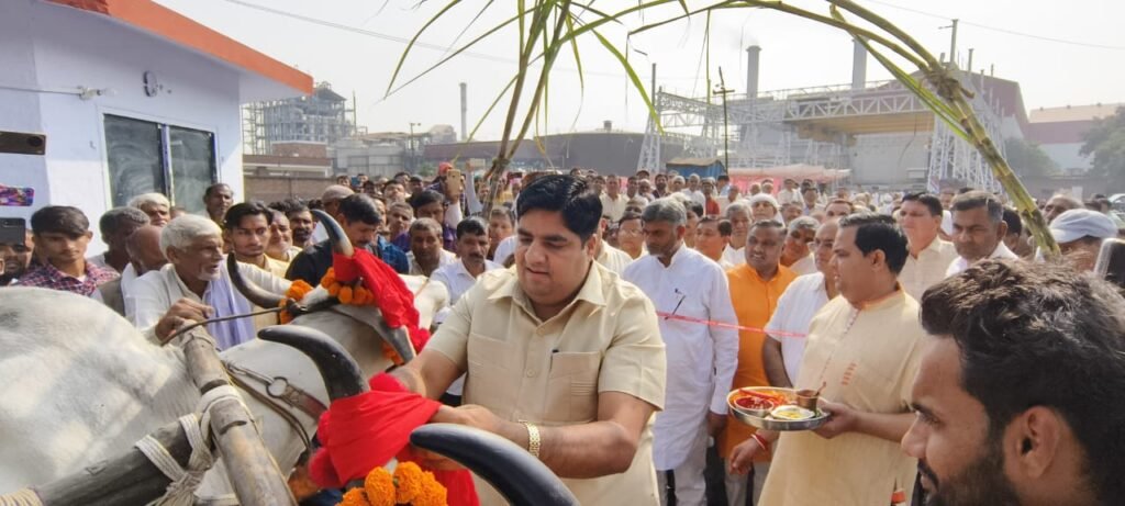 पूजा अर्चना के बाद उत्तम शुगर मिल लिब्बरहेड़ी का पेराई सत्र शुरू